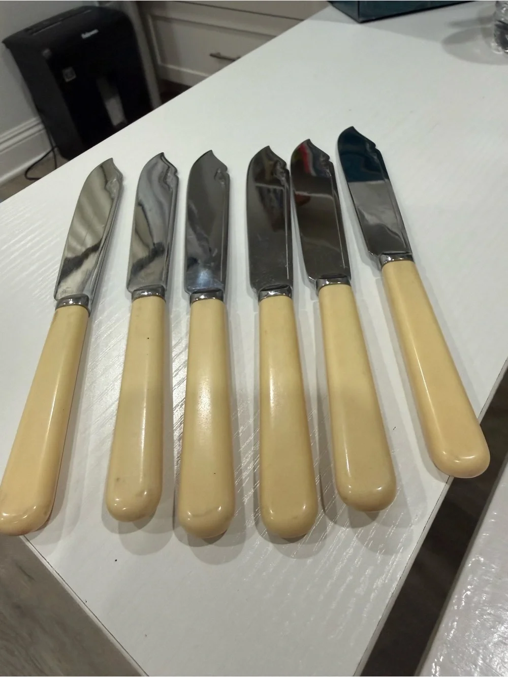 Fish knives Chrome Plated Ivorine Handles Lot of 6 knives 7 1/2 inches